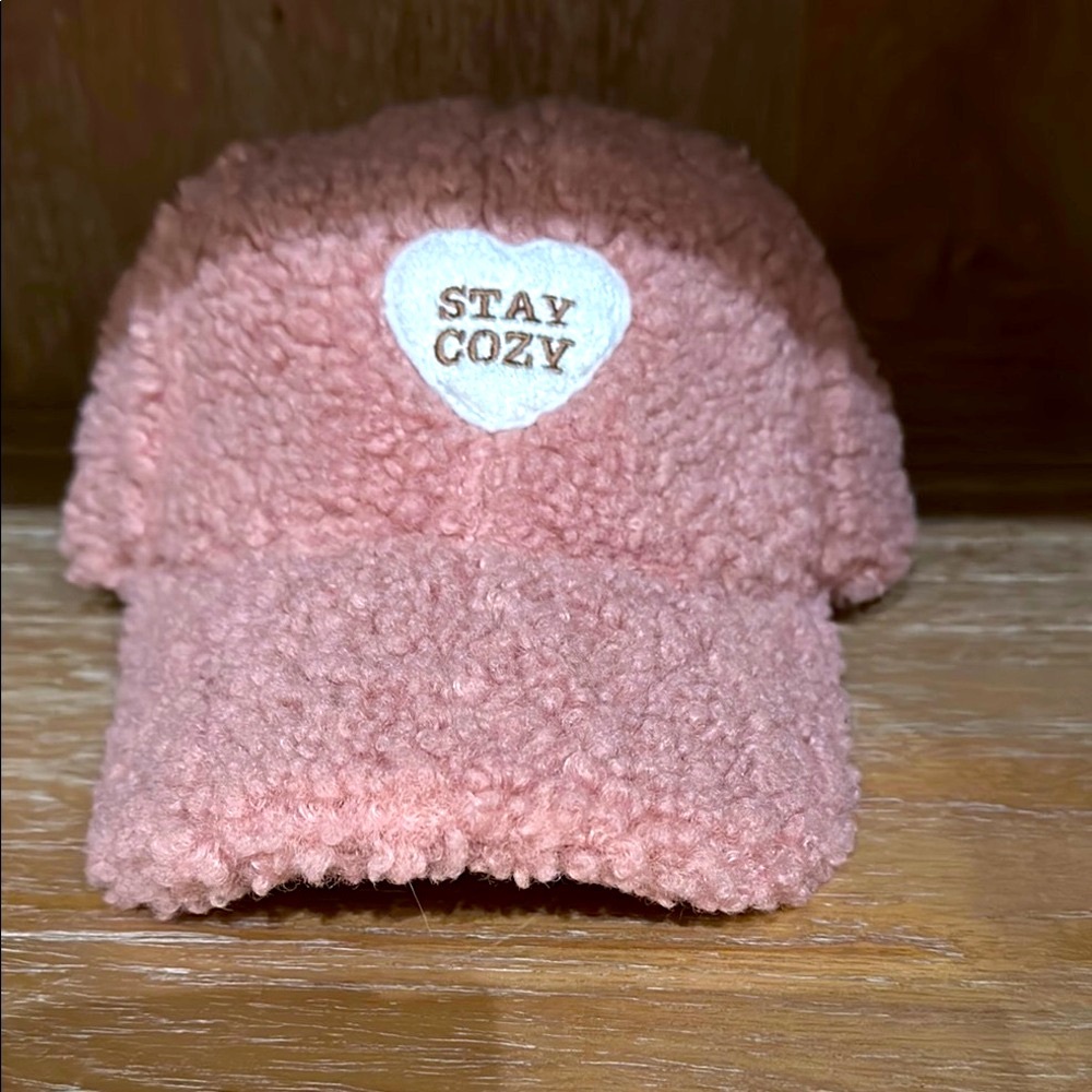 Pink and White Fuzzy Baseball Hat 
“Stay Cozy”